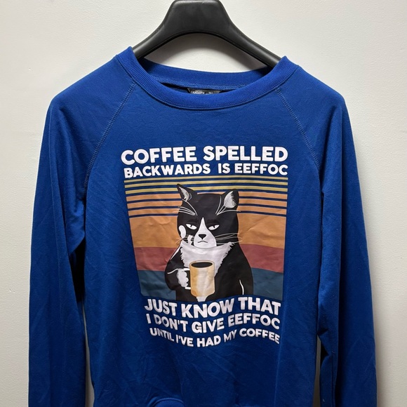 Free ship - Cat Coffee Blue Sweatshirt - Picture 2 of 6